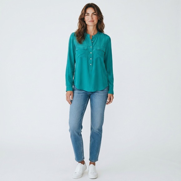 Banana Republic Tops - Banana Republic Blouse Womens XS Teal Silk Luxury Chic Professional Officecore